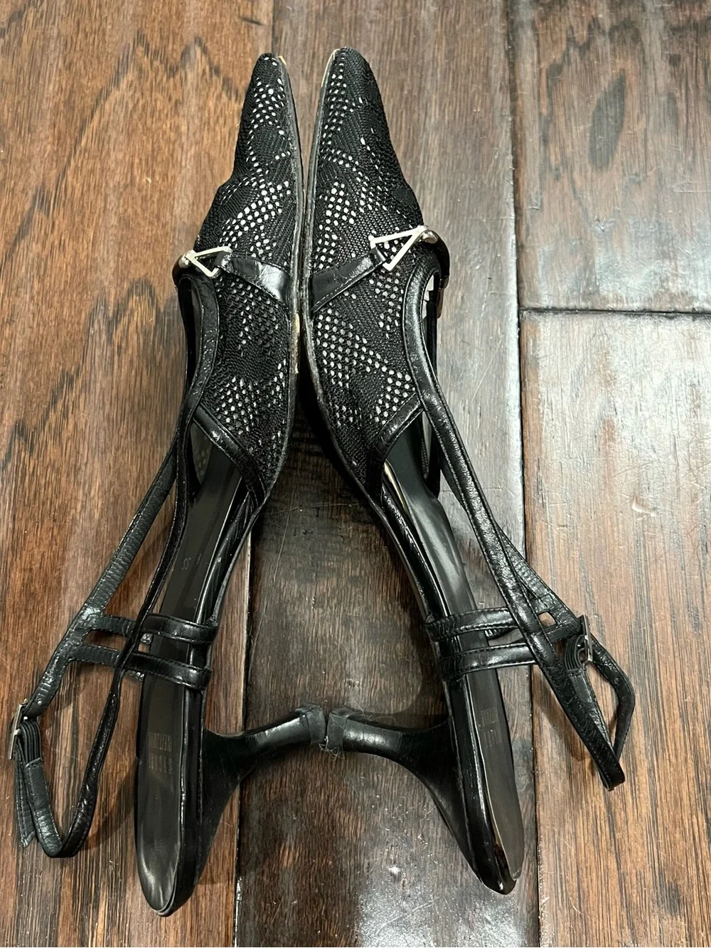 Vintage Stuart Weitzman Black Mesh Slingback Pointed Heels